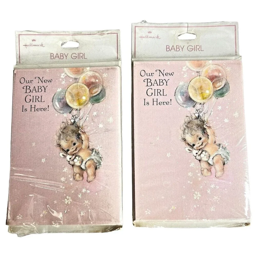 Hallmark Baby Girl Birth Announcement Card Pink 20 With Envelopes VTG Sealed NOS